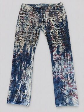 Robin’s Jeans Men’s 38x34 Sigil Wash Distressed Painted Stud Straight Leg Denim